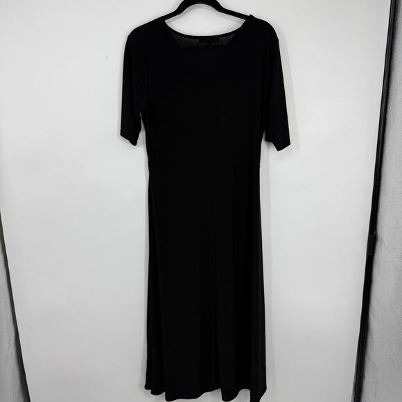 Chaus Black Slinky Knit Maxi Dress size Large A line Short Sleeve V Neck - Picture 9 of 10